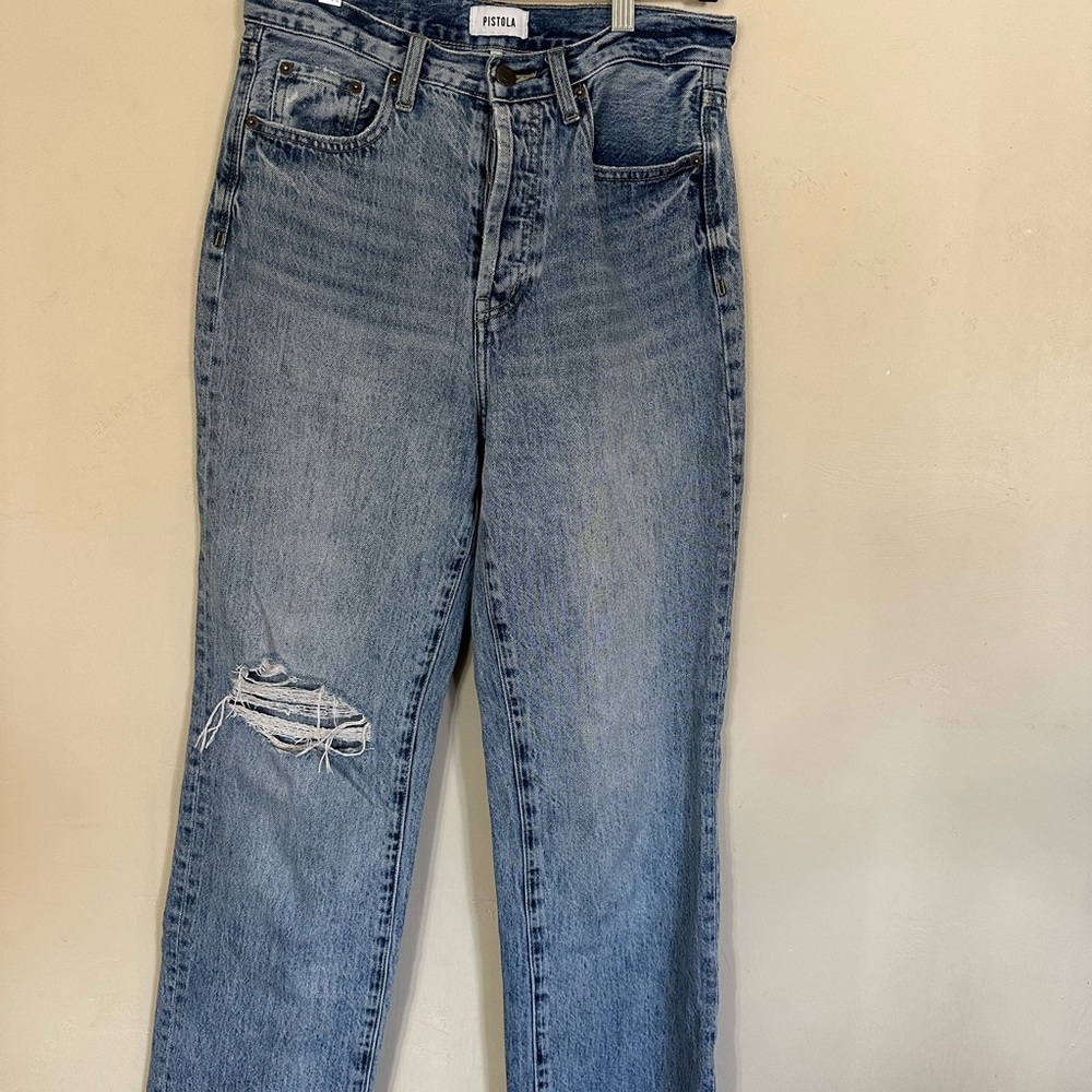 Pistola Light Blue Distressed Straight Leg Jeans